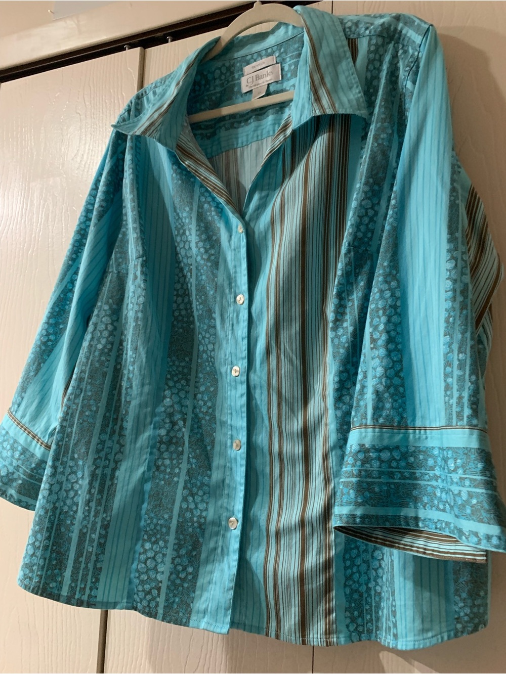 CJ Banks Teal Patterned Stretch Top
